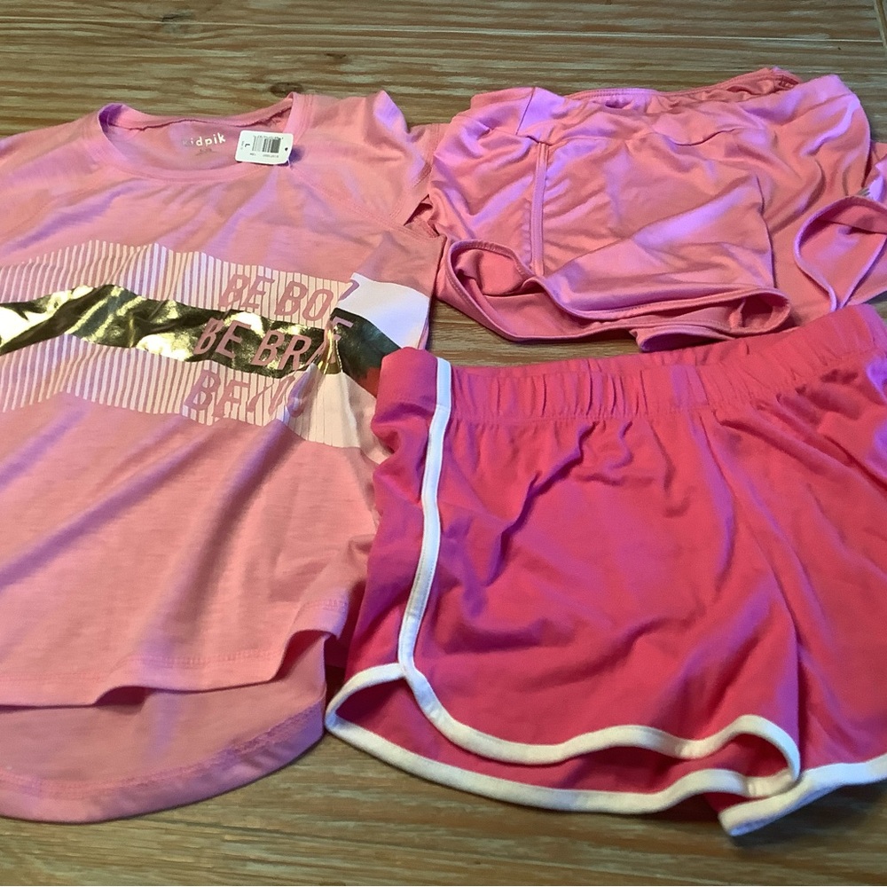 Place Girls' Pink and Gold 3-Piece  Shorts & top sz10-12 Nwt